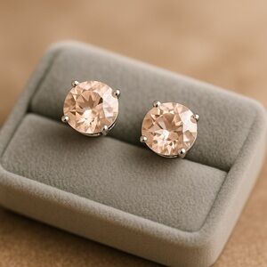 Blush Morganite CZ Stud Earrings • 925 Sterling Silver NWT #369